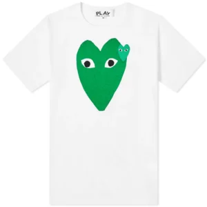 CDG Mens Green Hearts White T Shirt