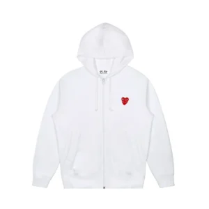 CDG White Hoodie With Print Red Heart Logo